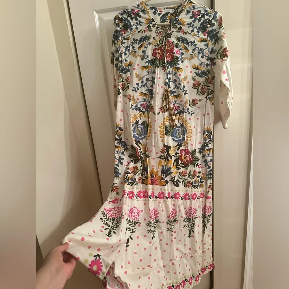 NWOT Khaadi Floral Tiered Cotton-Blend Maxi Dress. Size XS can fit up to a S._8
